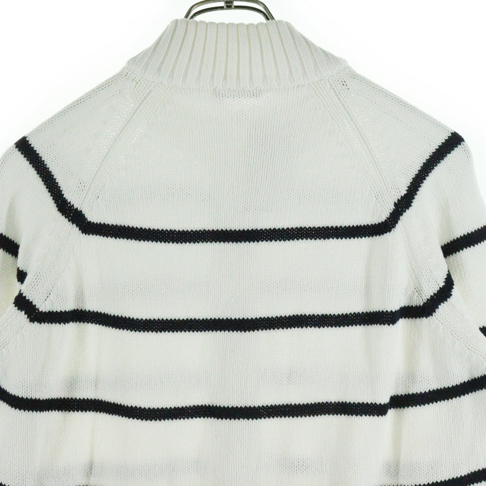 Cruciani(クルチアーニ) イタリア製 ボーダー コットン ジップアップニット ホワイト/ブラック