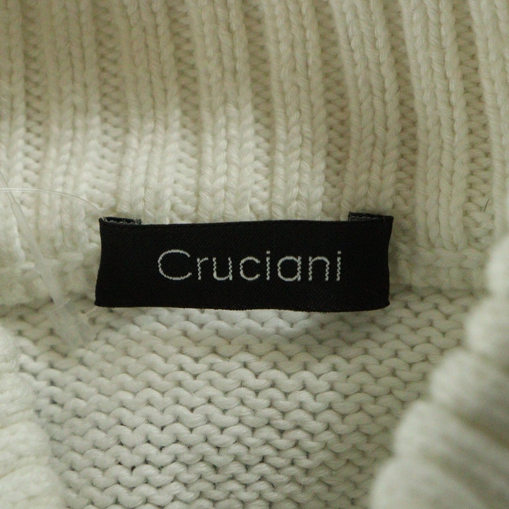 Cruciani(クルチアーニ) イタリア製 ボーダー コットン ジップアップニット ホワイト/ブラック