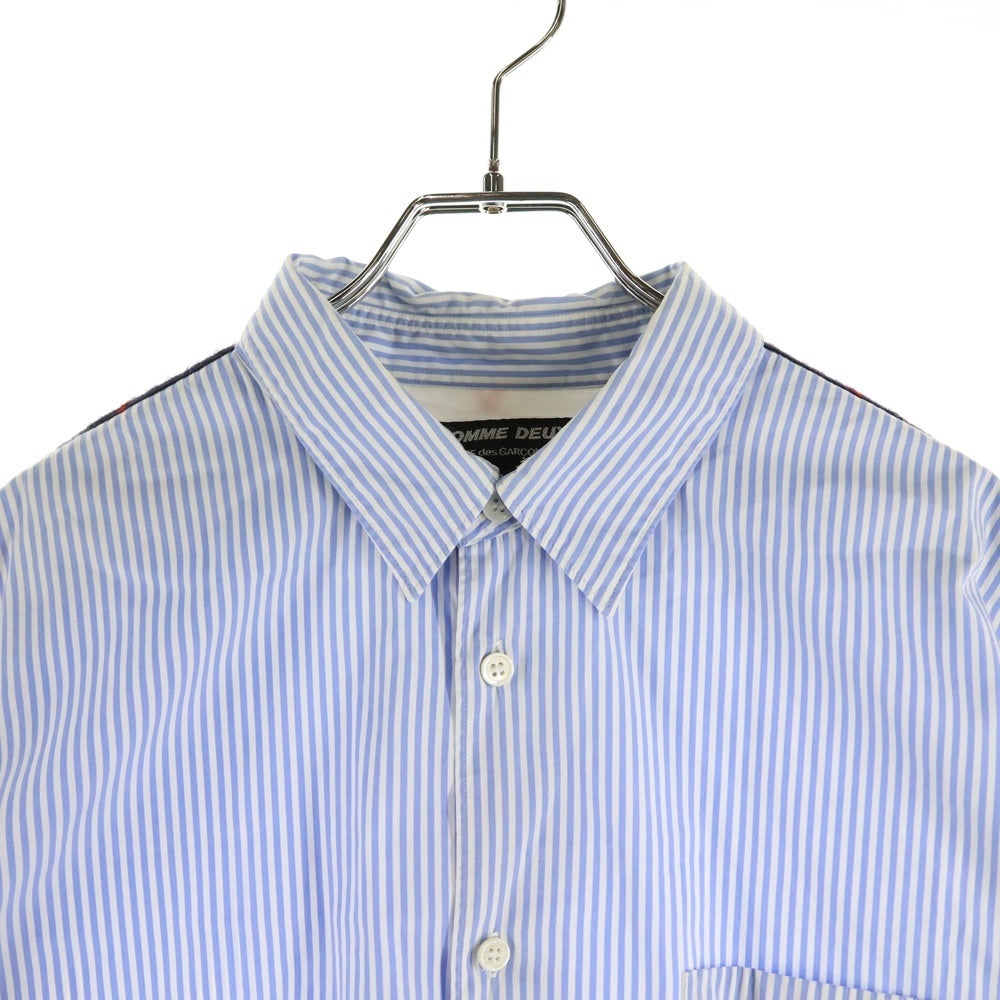 COMME des GARCONS HOMME DEUX(コムデギャルソン オムドゥ) 13AW AD2013 バックアーガイルウール切替 ストライプ コットン 長袖シャツ ブルー/ホワイト DL-B042