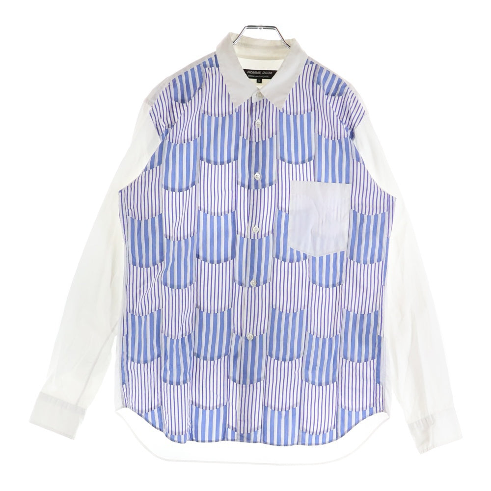 COMME des GARCONS HOMME DEUX(コムデギャルソン オムドゥ) 15AW AD2015 パッチワークストライプ コットン 長袖シャツ ブルー/ホワイト DP-B034