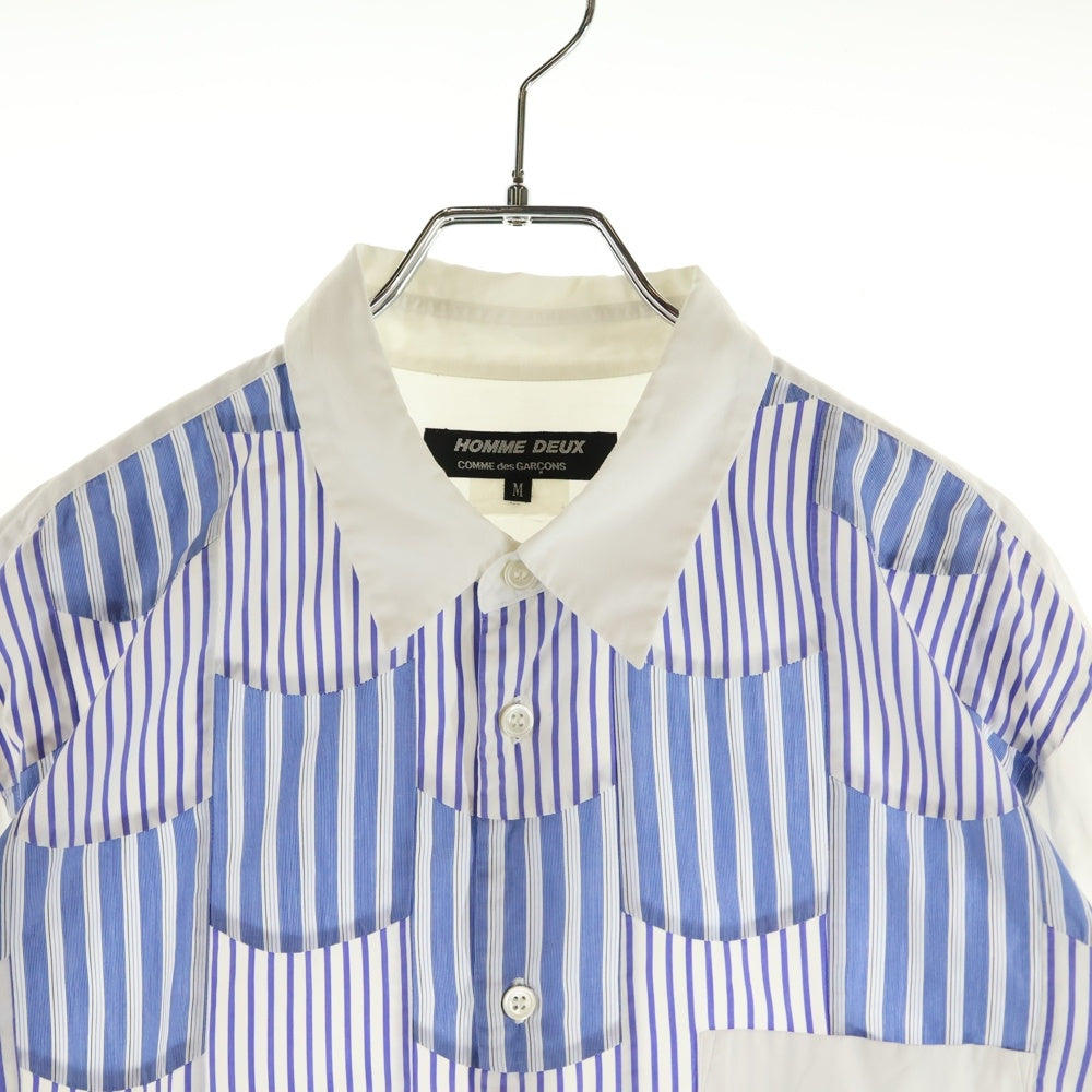 COMME des GARCONS HOMME DEUX(コムデギャルソン オムドゥ) 15AW AD2015 パッチワークストライプ コットン 長袖シャツ ブルー/ホワイト DP-B034