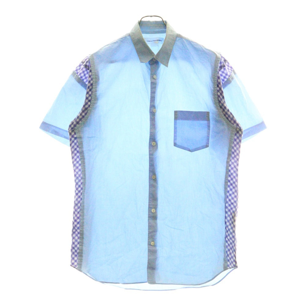 COMME des GARCONS SHIRT(コムデギャルソンシャツ) フランス製 ギンガムチェック切替 コットン 半袖シャツ ブルー S17047