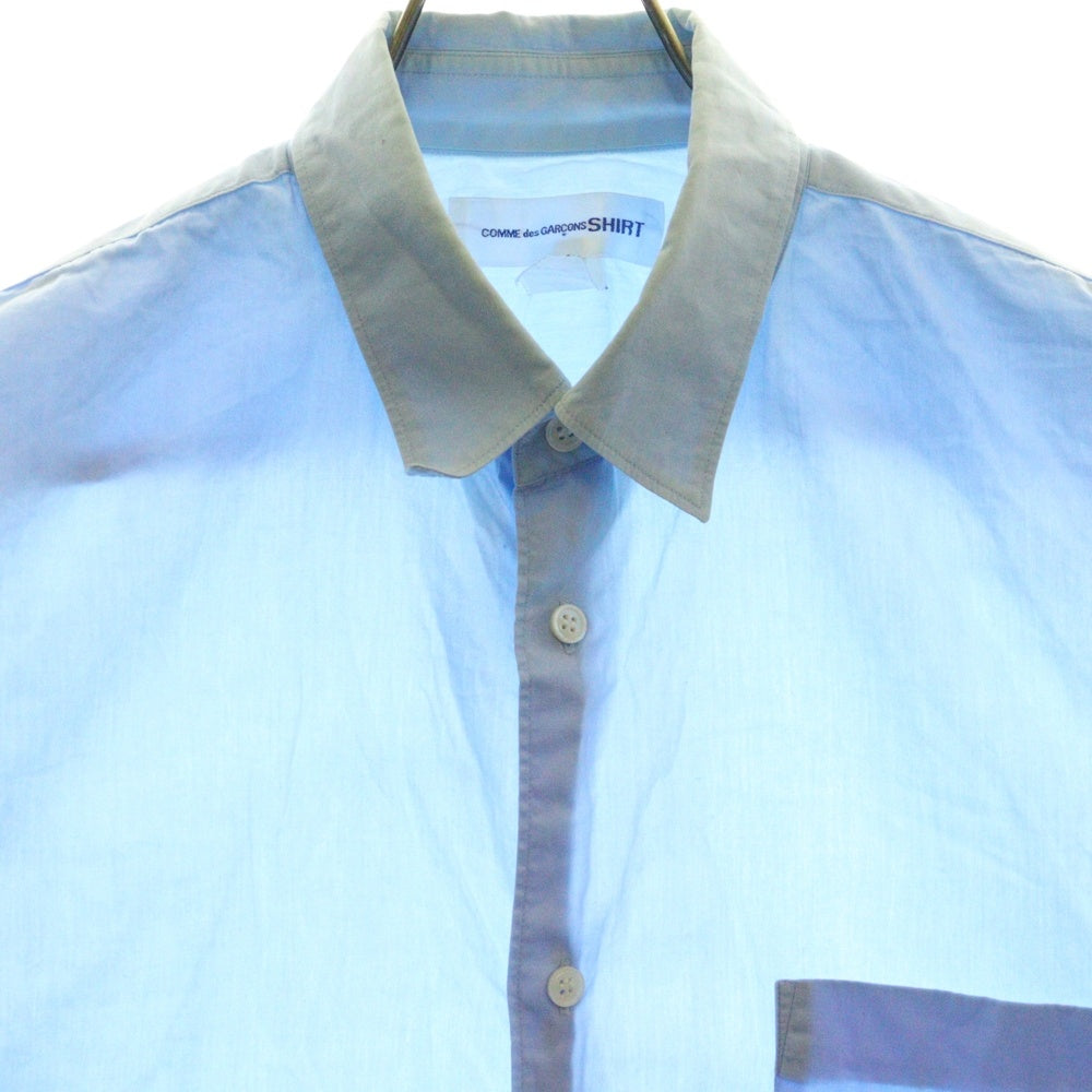 COMME des GARCONS SHIRT(コムデギャルソンシャツ) フランス製 ギンガムチェック切替 コットン 半袖シャツ ブルー S17047