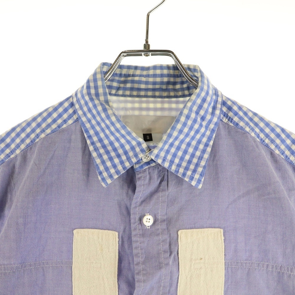 GANRYU(ガンリュウ) 13SS AD2012 異素材切替 ギンガムチェック コットン 半袖シャツ ブルー EK-B019