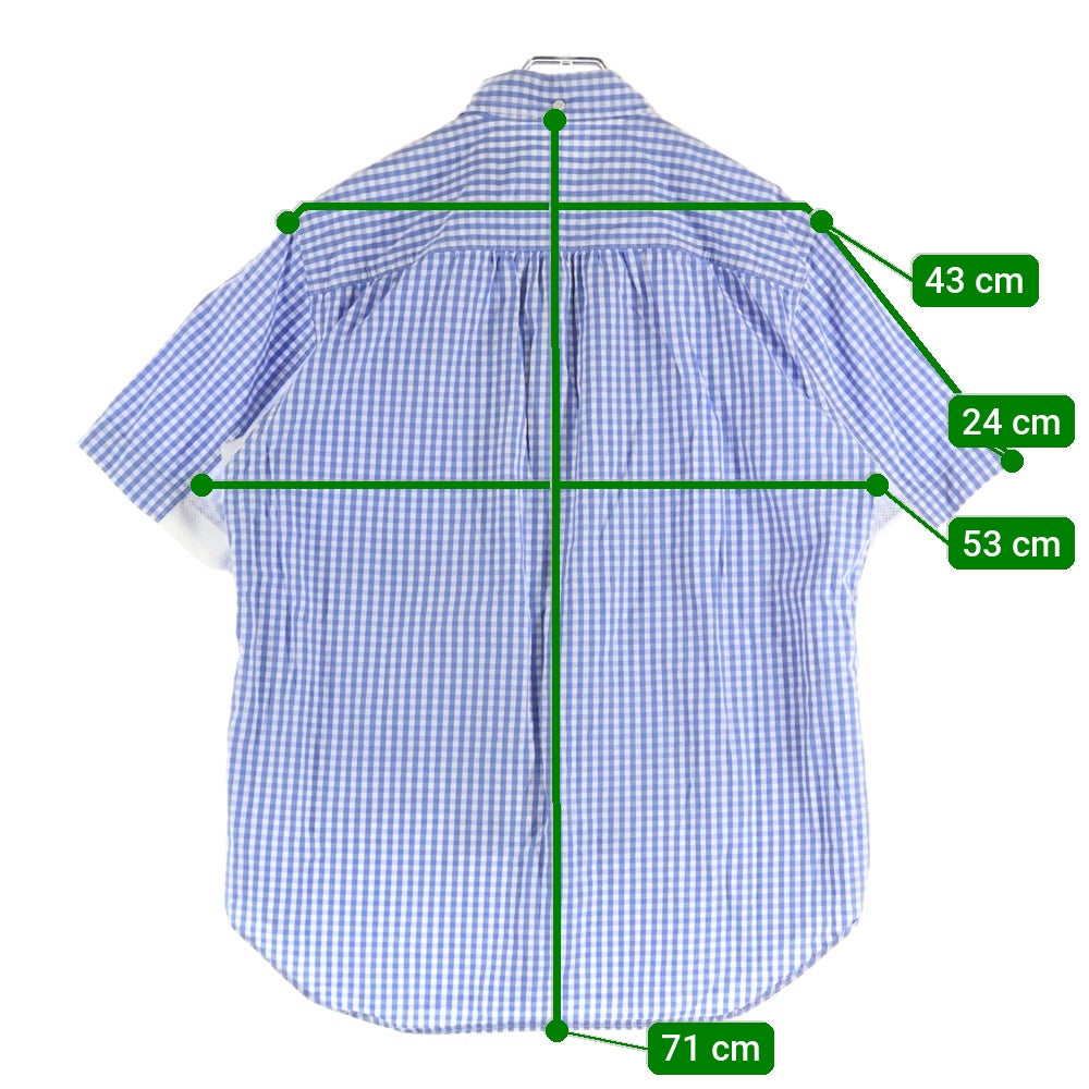 GANRYU(ガンリュウ) 13SS AD2012 異素材切替 ギンガムチェック コットン 半袖シャツ ブルー EK-B019