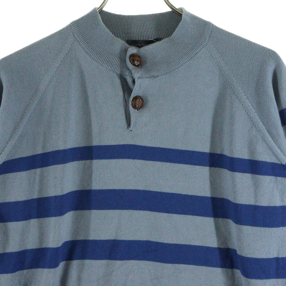JOHN SMEDLEY(ジョンスメドレー) UK製 ボーダー コットンニット セーター ブルー