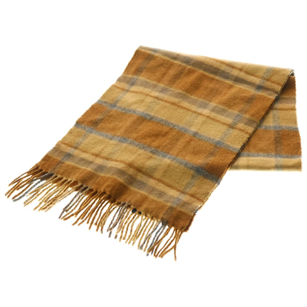 Johnstons Of Elgin(ジョンストンズ オブ エルガン) スコットランド製 チェック柄 カシミア フリンジマフラー ストール ブラウン