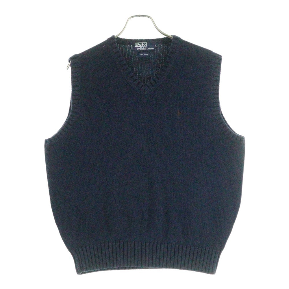POLO RALPH LAUREN(ポロラルフローレン) スモールポニー刺繍 Vネック コットンニットベスト ネイビー