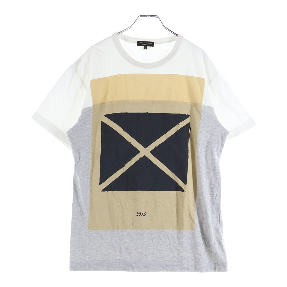 COMME des GARCONS HOMME PLUS(コムデギャルソンオムプリュス) 13SS AD2012 切替デザイン フロントプリント クルーネック 半袖Tシャツ カットソー ホワイト/グレー PK-T069