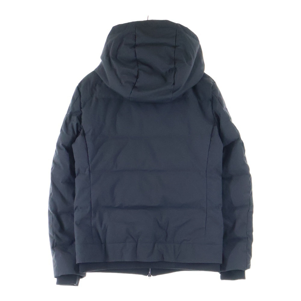 AKM(エーケーエム) スタンドネック レイヤード ナイロン フーデッド ダウンジャケット パーカー ブラック AS0-829