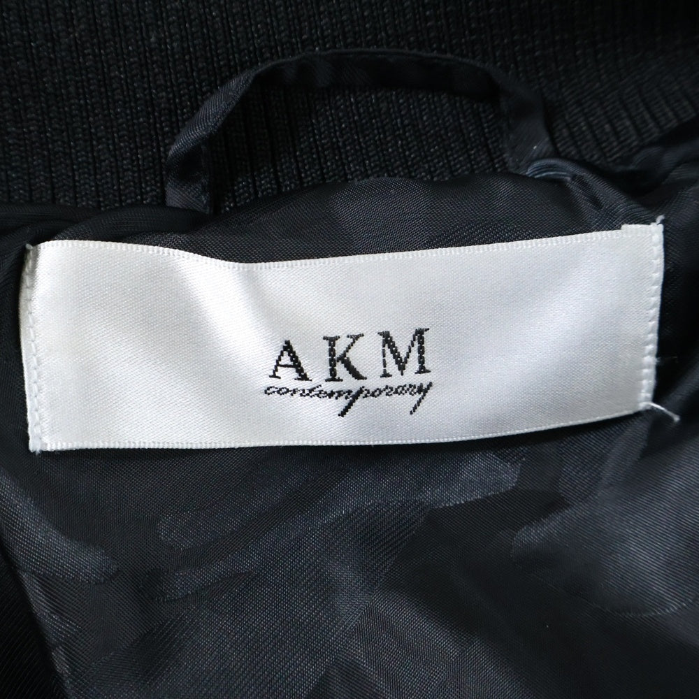 AKM(エーケーエム) スタンドネック レイヤード ナイロン フーデッド ダウンジャケット パーカー ブラック AS0-829
