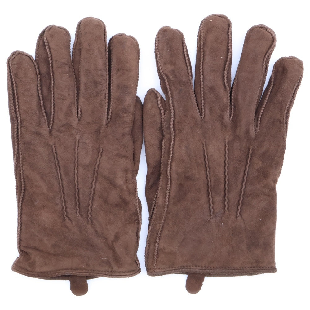 POLO RALPH LAUREN(ポロラルフローレン) 3ウェーブ エンブロイダリー スエード レザー グローブ 手袋 ブラウン
