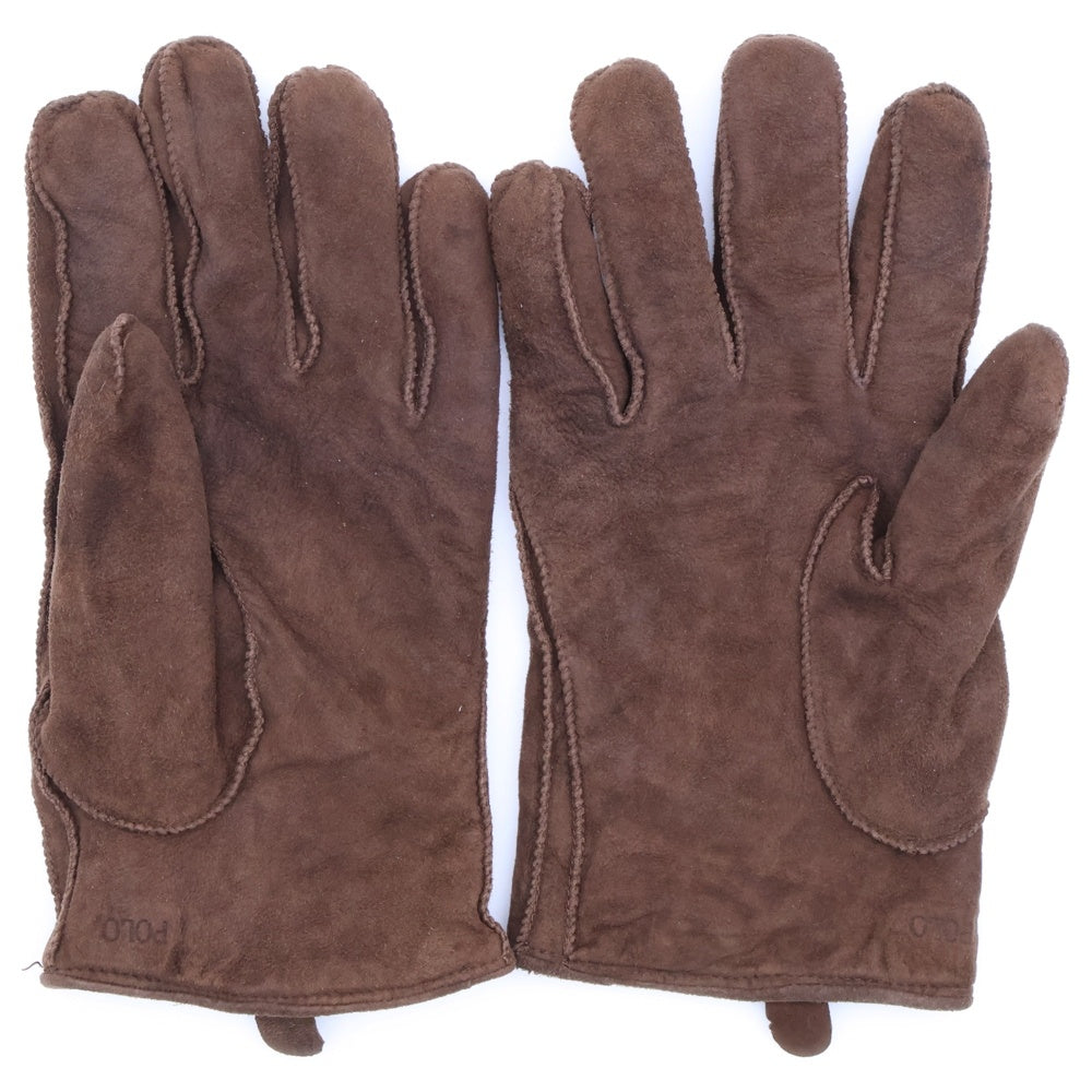 POLO RALPH LAUREN(ポロラルフローレン) 3ウェーブ エンブロイダリー スエード レザー グローブ 手袋 ブラウン