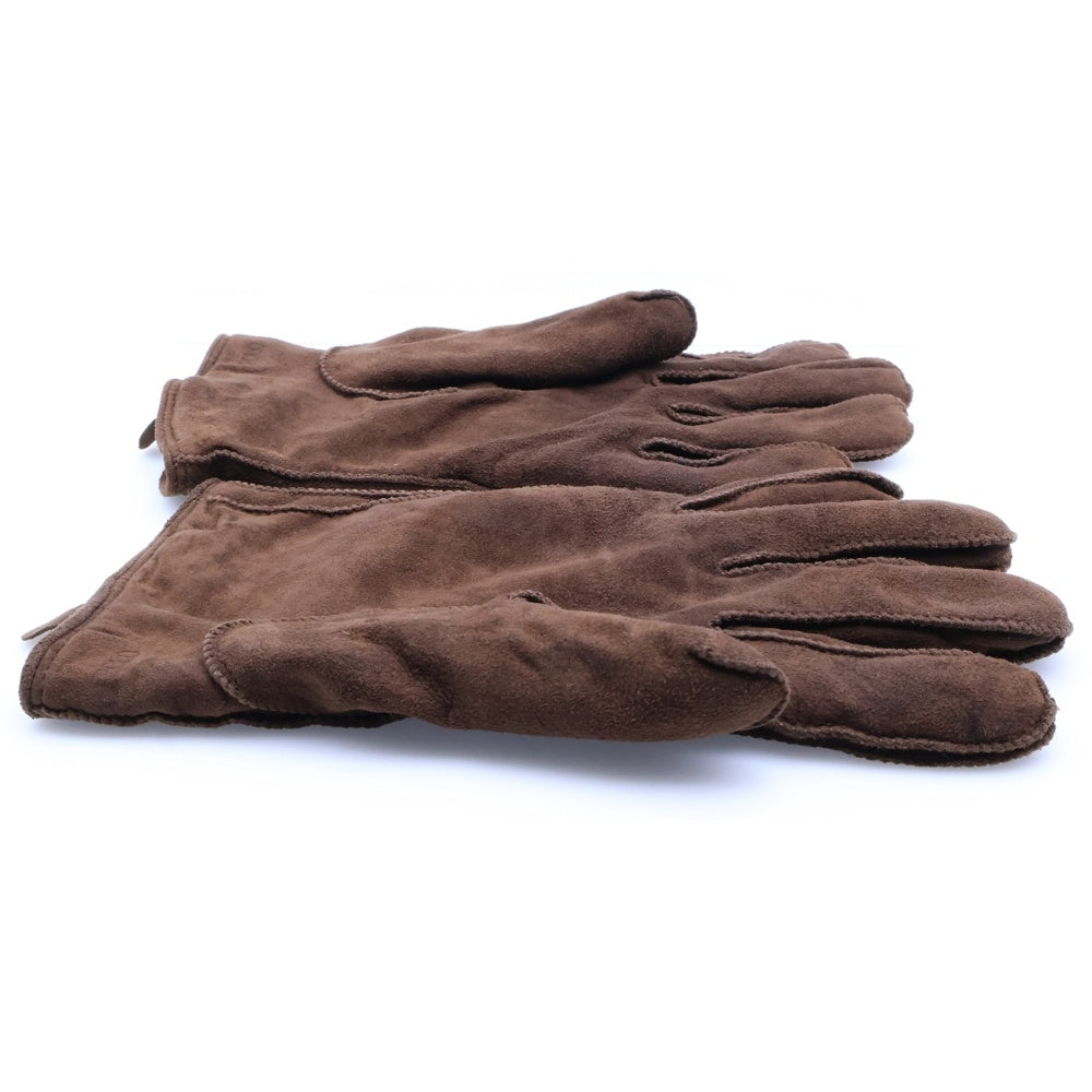 POLO RALPH LAUREN(ポロラルフローレン) 3ウェーブ エンブロイダリー スエード レザー グローブ 手袋 ブラウン