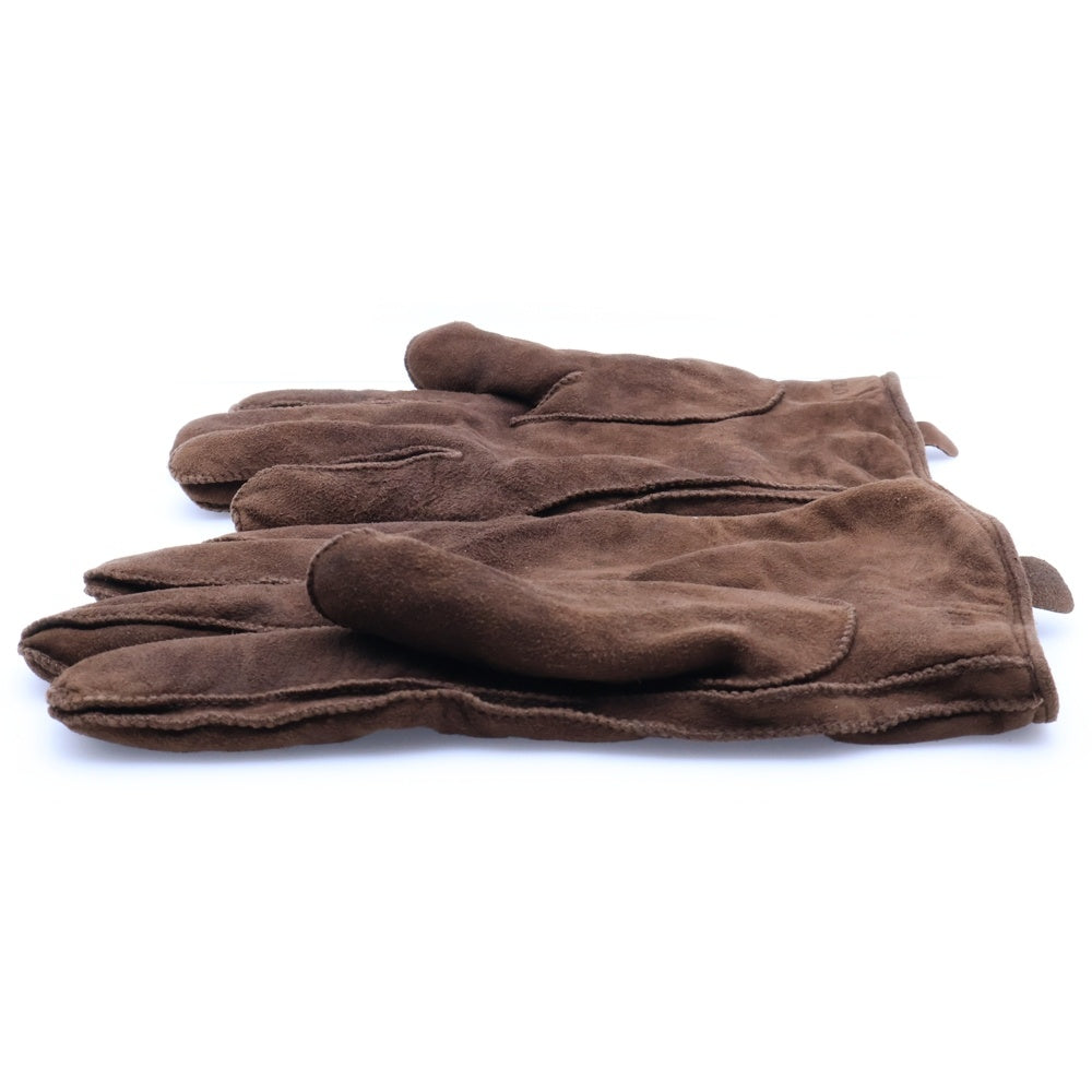 POLO RALPH LAUREN(ポロラルフローレン) 3ウェーブ エンブロイダリー スエード レザー グローブ 手袋 ブラウン