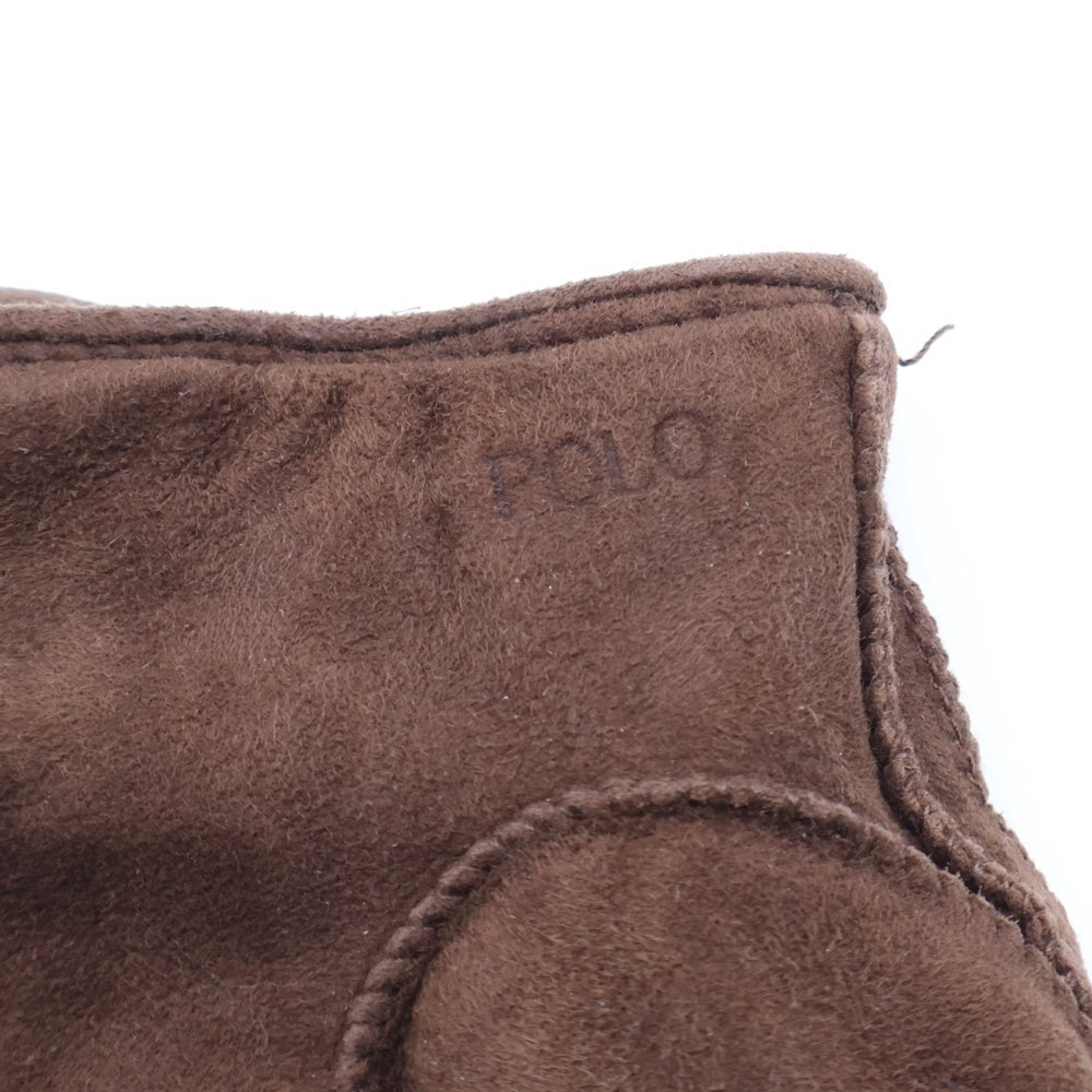 POLO RALPH LAUREN(ポロラルフローレン) 3ウェーブ エンブロイダリー スエード レザー グローブ 手袋 ブラウン