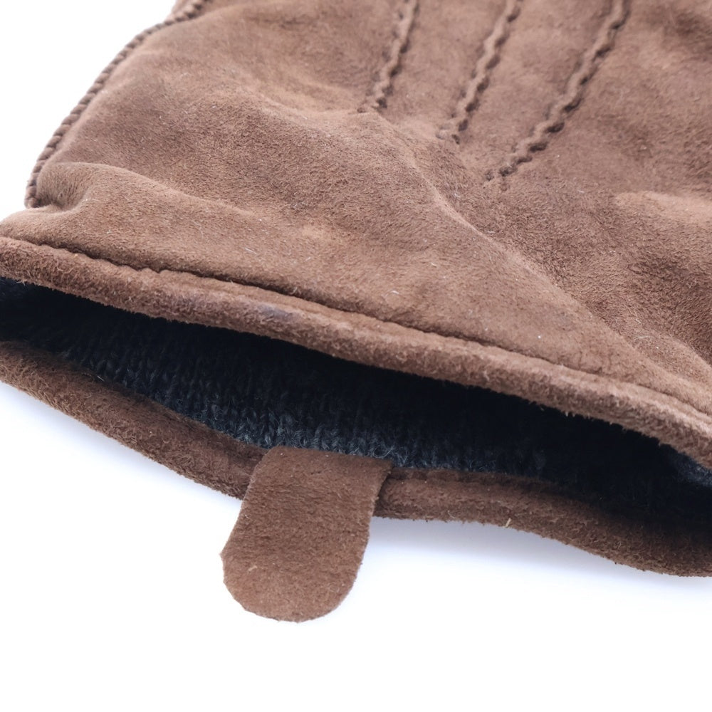 POLO RALPH LAUREN(ポロラルフローレン) 3ウェーブ エンブロイダリー スエード レザー グローブ 手袋 ブラウン