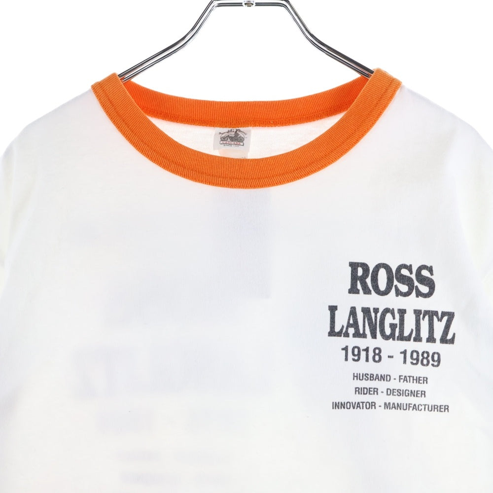 Langlitz Leathers(ラングリッツレザーズ) ROSS LANGLITZ カナダ製 両面プリント 半袖リンガーTシャツ ホワイト/オレンジ