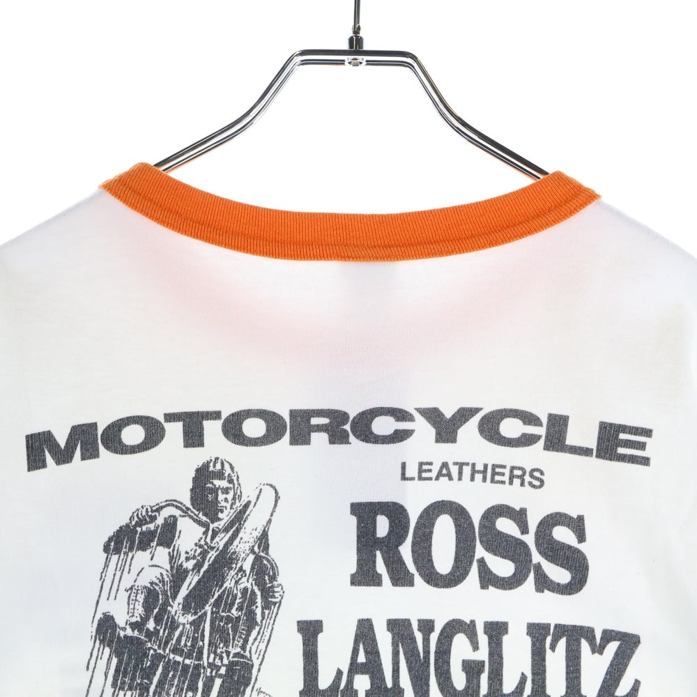 Langlitz Leathers(ラングリッツレザーズ) ROSS LANGLITZ カナダ製 両面プリント 半袖リンガーTシャツ ホワイト/オレンジ
