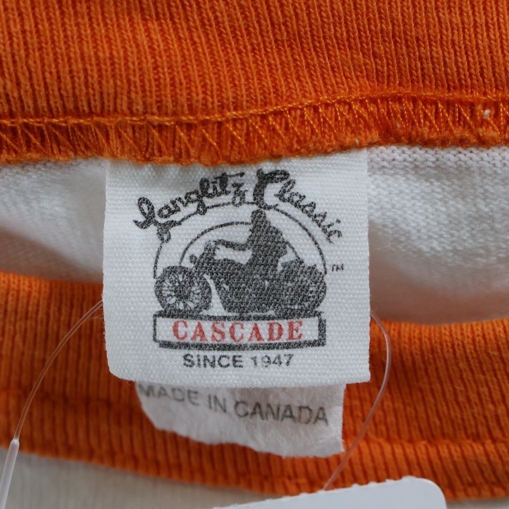 Langlitz Leathers(ラングリッツレザーズ) ROSS LANGLITZ カナダ製 両面プリント 半袖リンガーTシャツ ホワイト/オレンジ