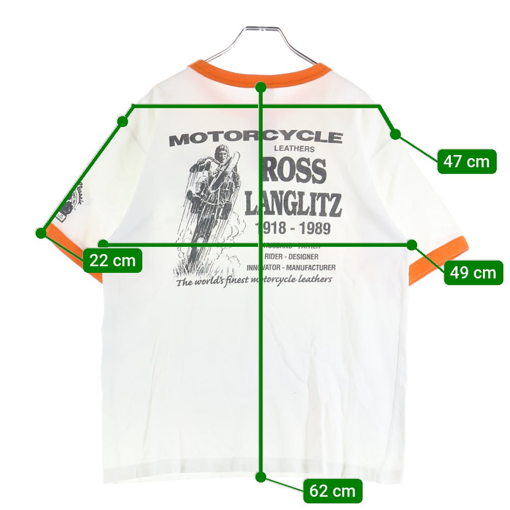 Langlitz Leathers(ラングリッツレザーズ) ROSS LANGLITZ カナダ製 両面プリント 半袖リンガーTシャツ ホワイト/オレンジ