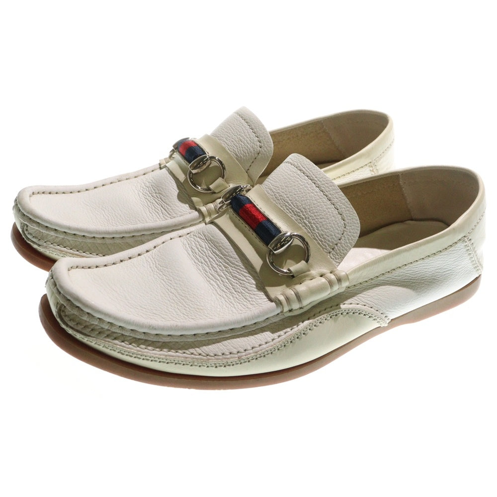 GUCCI(グッチ) ホースビット スクエアトゥー レザーローファー スリッポン ホワイト 154021