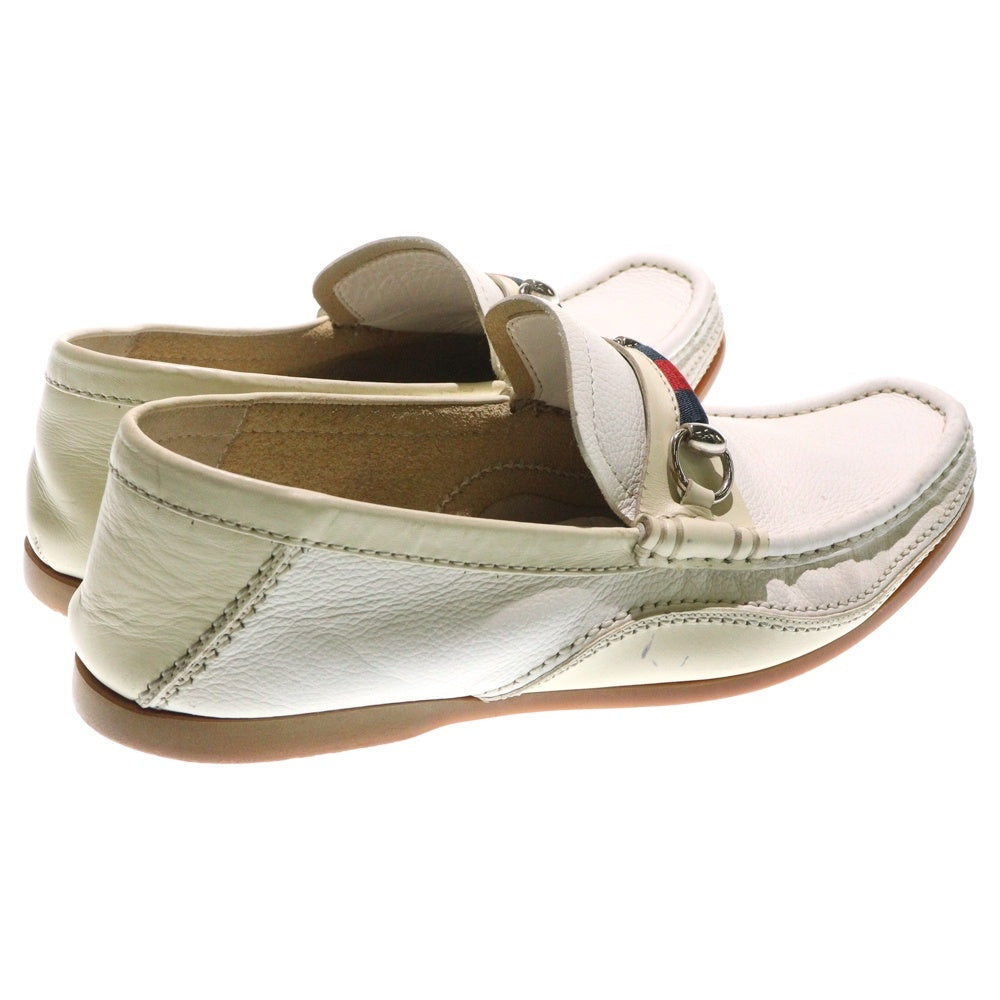 GUCCI(グッチ) ホースビット スクエアトゥー レザーローファー スリッポン ホワイト 154021