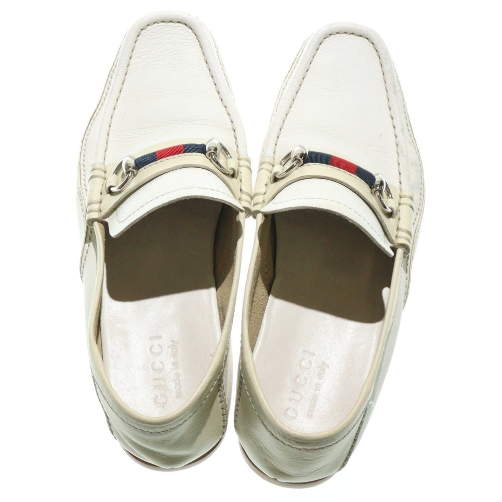 GUCCI(グッチ) ホースビット スクエアトゥー レザーローファー スリッポン ホワイト 154021