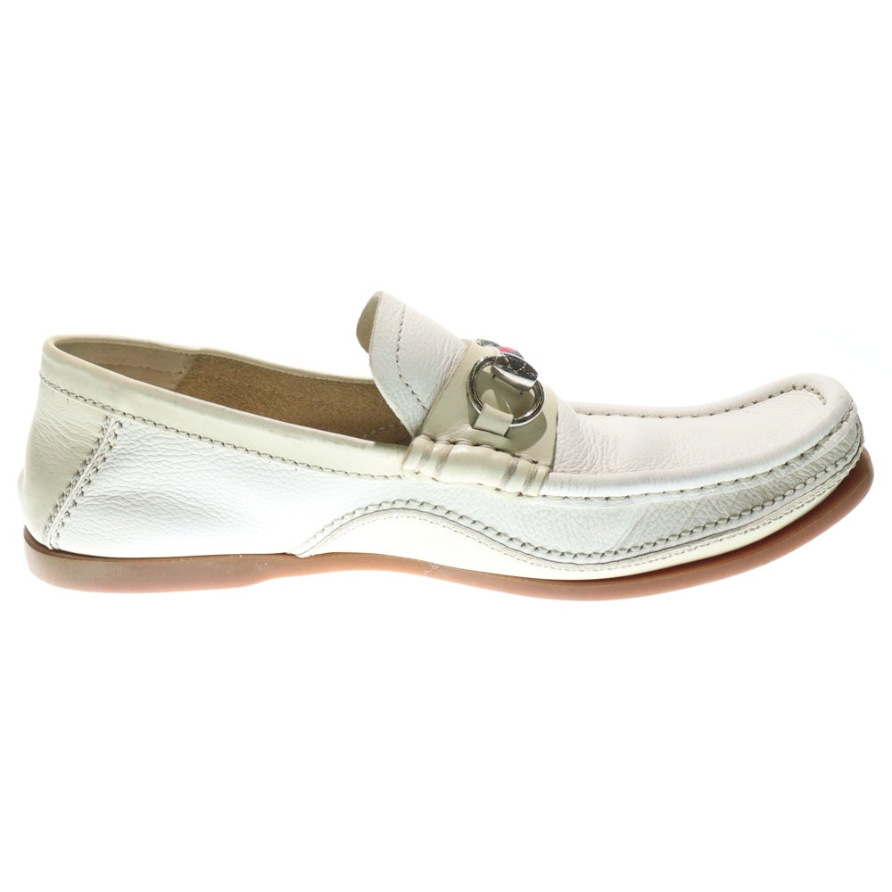 GUCCI(グッチ) ホースビット スクエアトゥー レザーローファー スリッポン ホワイト 154021