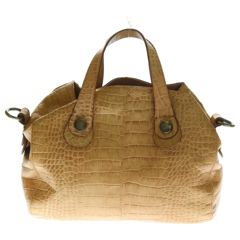 EMPORIO ARMANI(エンポリオアルマーニ) クロコ型押し 2WAY レザーショルダーバッグ ハンドバッグ ブラウン