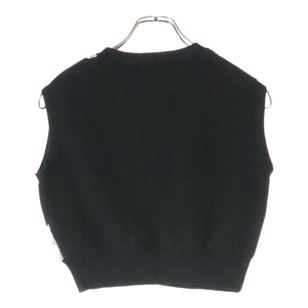 TTT_MSW(ティーモダンストリートウェア) PANTHER KNIT VEST パンサー 総柄 Vネック ニット ベスト レディース ブラック TTT-2021AW-KT04
