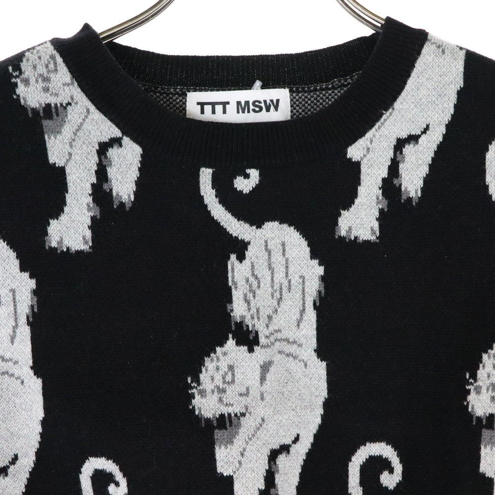 TTT_MSW(ティーモダンストリートウェア) PANTHER KNIT VEST パンサー 総柄 Vネック ニット ベスト レディース ブラック TTT-2021AW-KT04