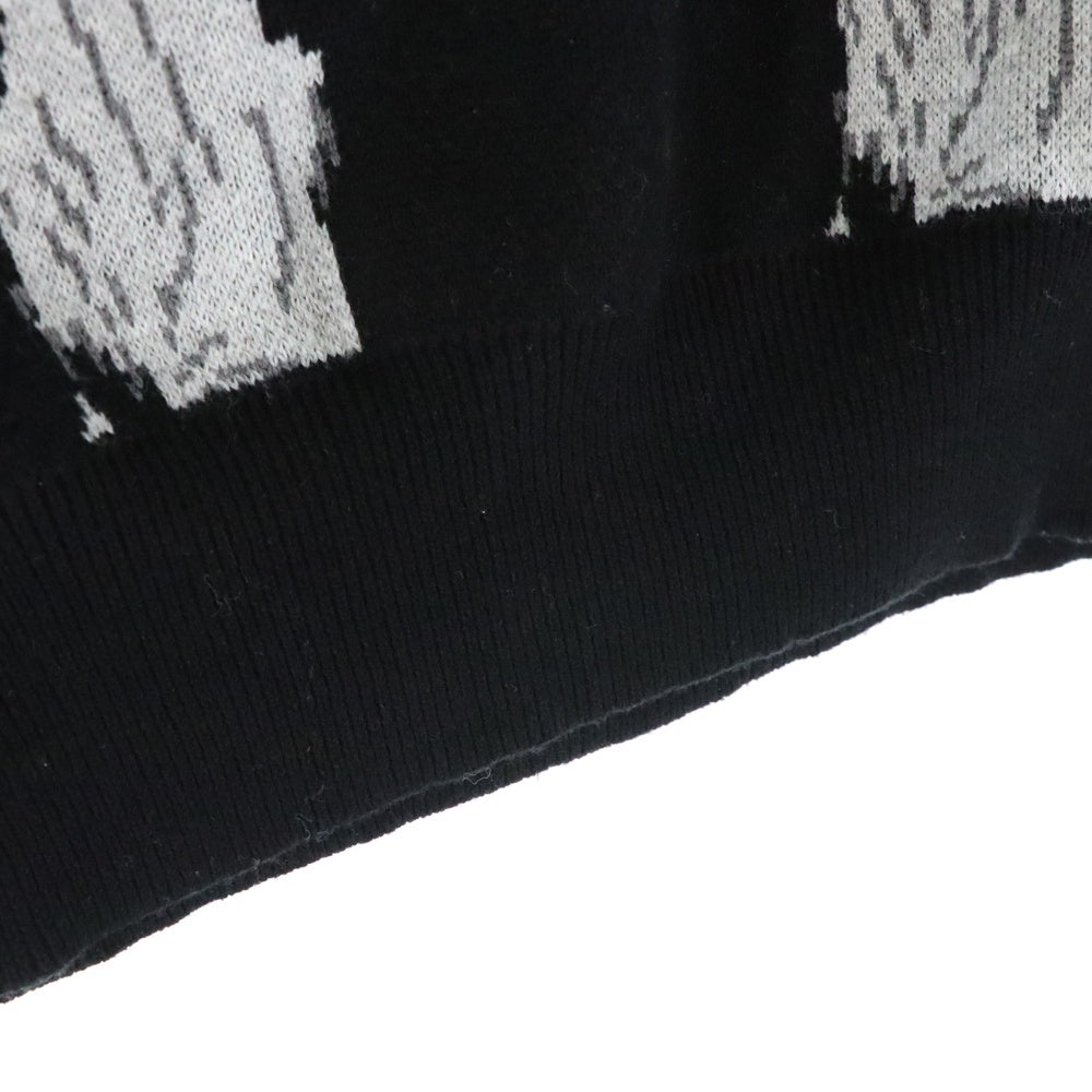 TTT_MSW(ティーモダンストリートウェア) PANTHER KNIT VEST パンサー 総柄 Vネック ニット ベスト レディース ブラック TTT-2021AW-KT04