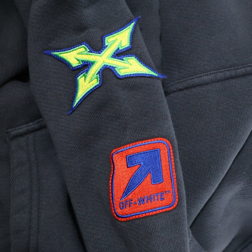 OFF-WHITE(オフホワイト) 24SS LV RACING SKATE HOODIE レーシングスケート アームワッペン加工 プルオーバースウェットパーカー フーディー ダークグレー OMBB085G24FLE00X