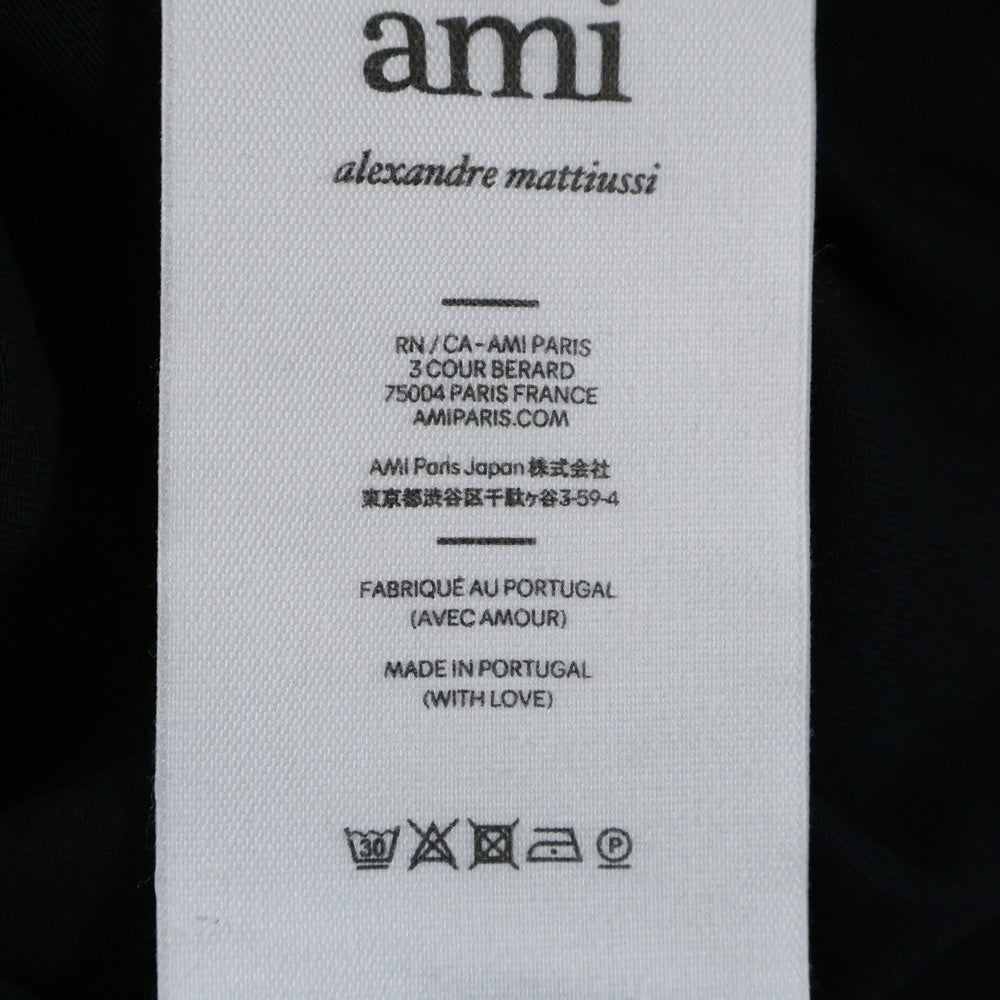 AMI Alexandre Mattiussi(アミアレクサンドルマテュッシ) ハートロゴ刺繍 クルーネック コットン 半袖Tシャツ カットソー ブラック レディース BFUTS001.724