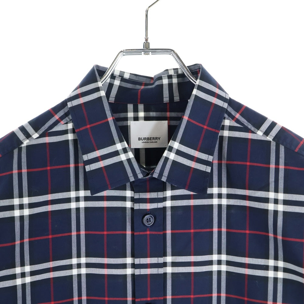 BURBERRY(バーバリー) ノバチェック コットン 長袖シャツ ネイビー 8018640