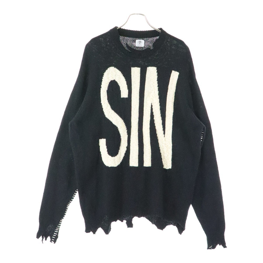 SAINT MICHAEL(セントマイケル) 21AW WOOL SWTER SIN ダメージ加工 ウールニット セーター ブラック SM-A21-0000-039