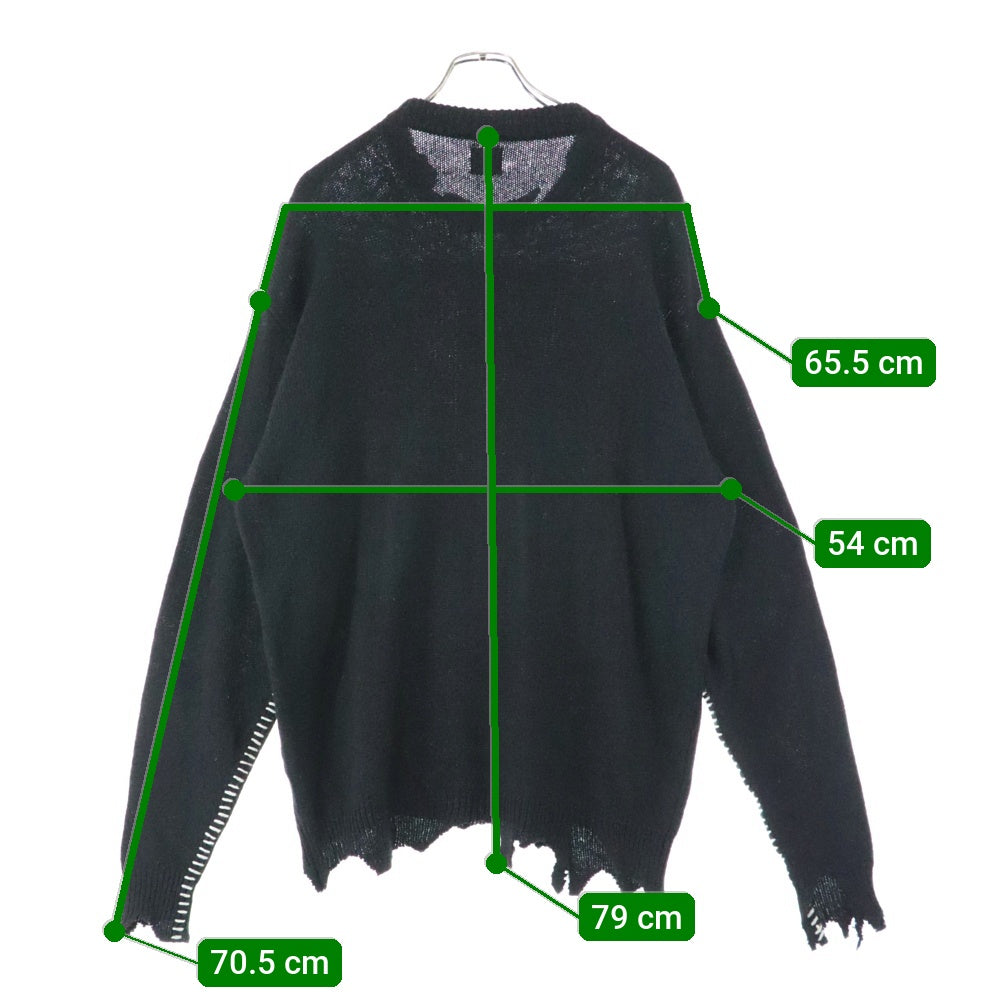 SAINT MICHAEL(セントマイケル) 21AW WOOL SWTER SIN ダメージ加工 ウールニット セーター ブラック SM-A21-0000-039