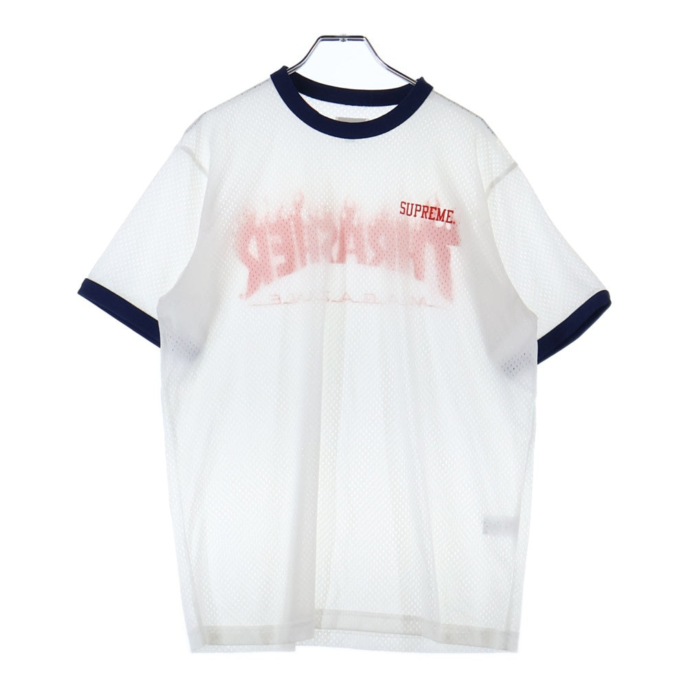 SUPREME(シュプリーム) 15SS ×THRASHER Mesh Crewneck スラッシャー メッシュ クルーネック ロゴプリント 半袖リンガーTシャツ カットソー ホワイト