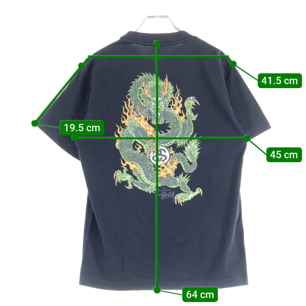 STUSSY(ステューシー) 90S OLD STUSSY DRAGON TEE ドラゴン バックプリント 半袖Tシャツ カットソー ブラック 紺タグ