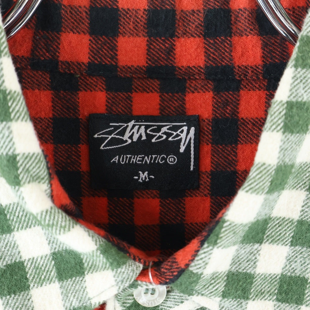STUSSY(ステューシー) チェック フランネル 半袖シャツ グリーン/レッド