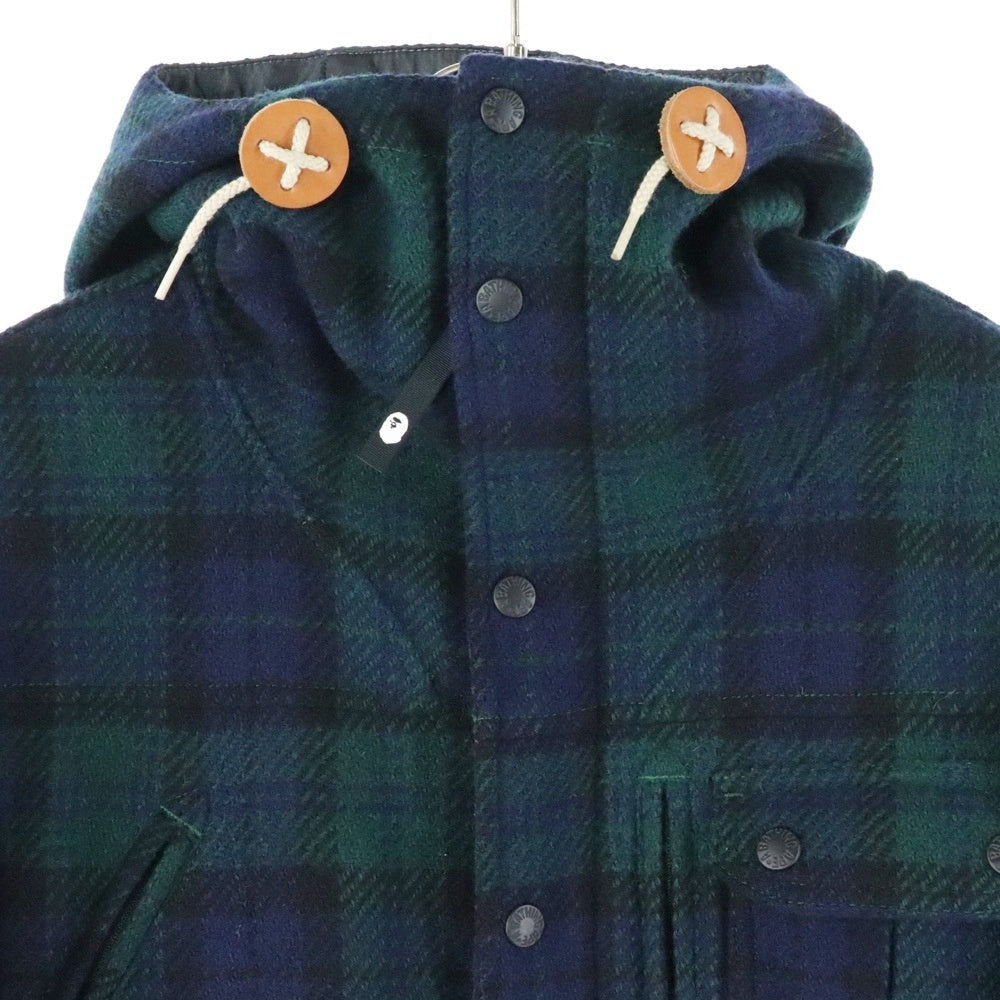 A BATHING APE(アベイシングエイプ) GORE WIND STOPPER ゴアウィンドストッパー ウールチェック マウンテンパーカー グリーン 001HJ9601024