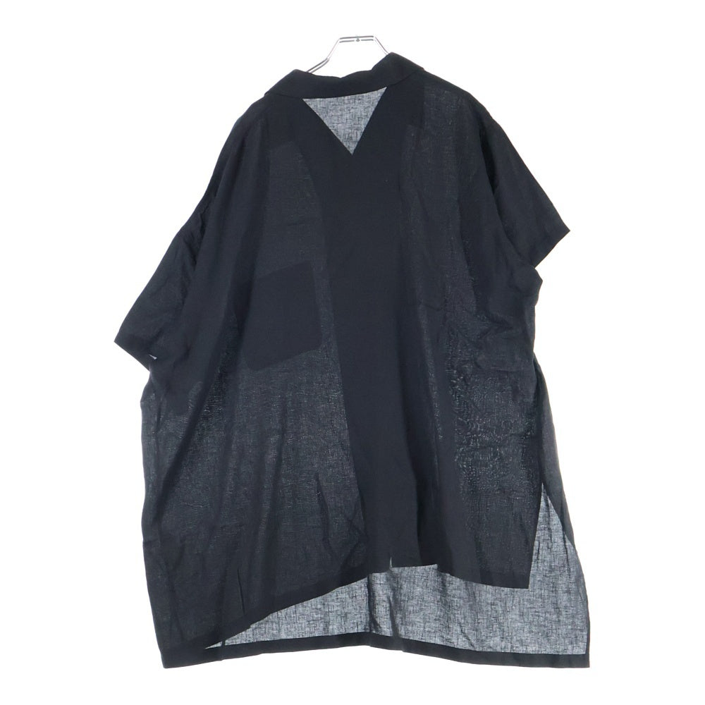 Y's(ワイズ) アシンメトリーデザイン レーヨンリネン ロング 半袖シャツ ブラック レディース YP-B18-202