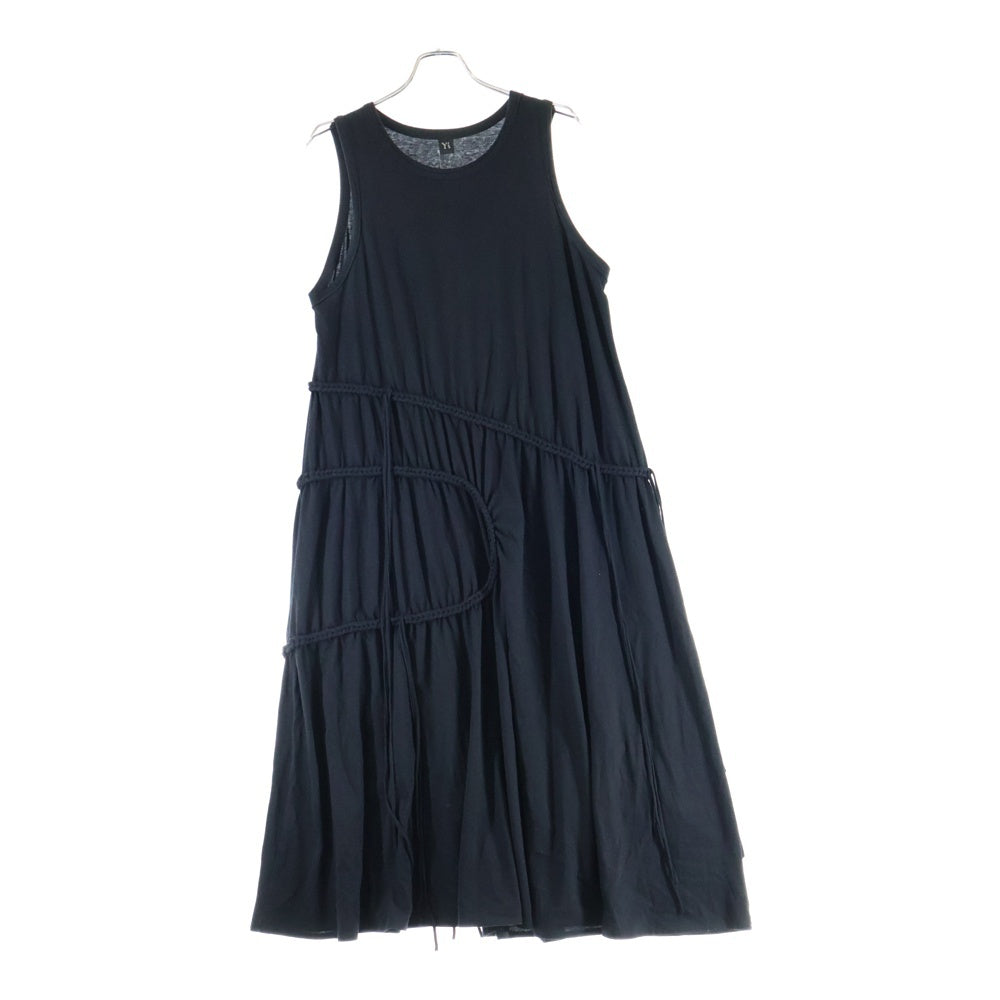 Y's(ワイズ) COTTON JERSEY CHAIN STITCH SLEEVELESS DRESS コットンジャージー チェーンステッチデザイン スリーブレスドレス ブラック レディース YP-T98-080