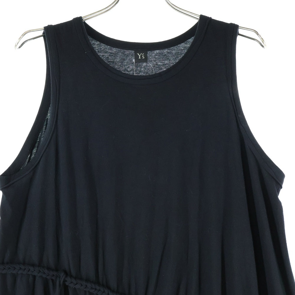 Y's(ワイズ) COTTON JERSEY CHAIN STITCH SLEEVELESS DRESS コットンジャージー チェーンステッチデザイン スリーブレスドレス ブラック レディース YP-T98-080