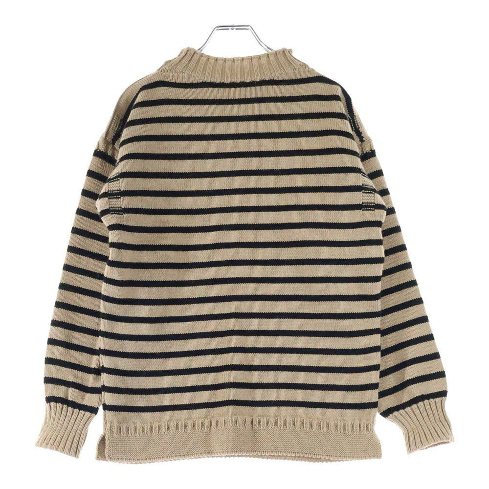 GUERNSEY WOOLLENS(ガンジーウーレンズ) UK製 ボーダー ウールニット セーター ベージュ/ブラック