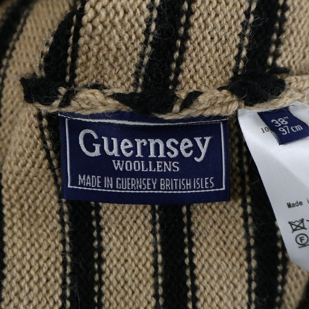 GUERNSEY WOOLLENS(ガンジーウーレンズ) UK製 ボーダー ウールニット セーター ベージュ/ブラック