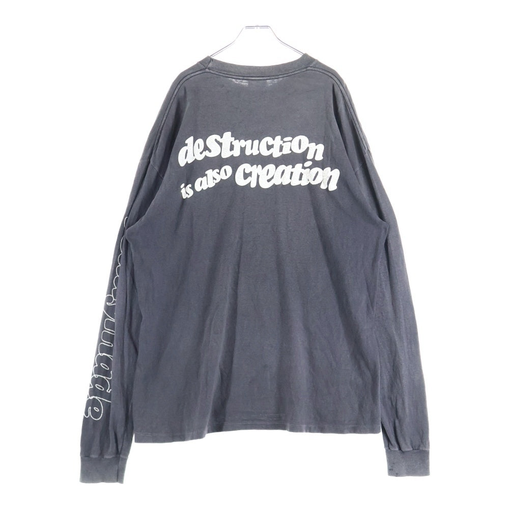 READY MADE(レディメイド) 24AW LS T DESTRUCTION VINTAGE加工 ディストラクション 両面プリント クルーネック 長袖Tシャツ ブラック RE-CO-BK-00-00-283