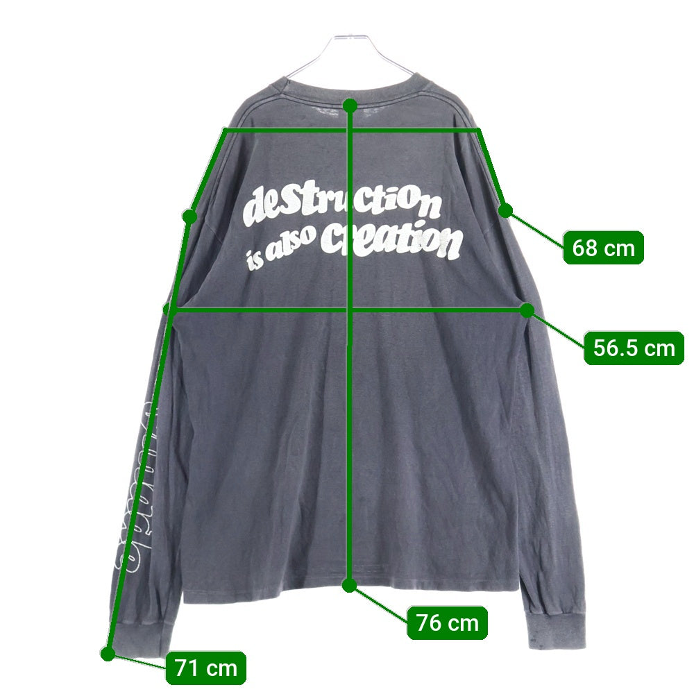 READY MADE(レディメイド) 24AW LS T DESTRUCTION VINTAGE加工 ディストラクション 両面プリント クルーネック 長袖Tシャツ ブラック RE-CO-BK-00-00-283