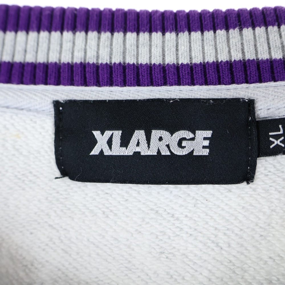 X-LARGE(エクストララージ) フロントロゴデザイン ニット切り替え クルーネック カットソー スウェット トレーナー グレー/パープル 101223012011